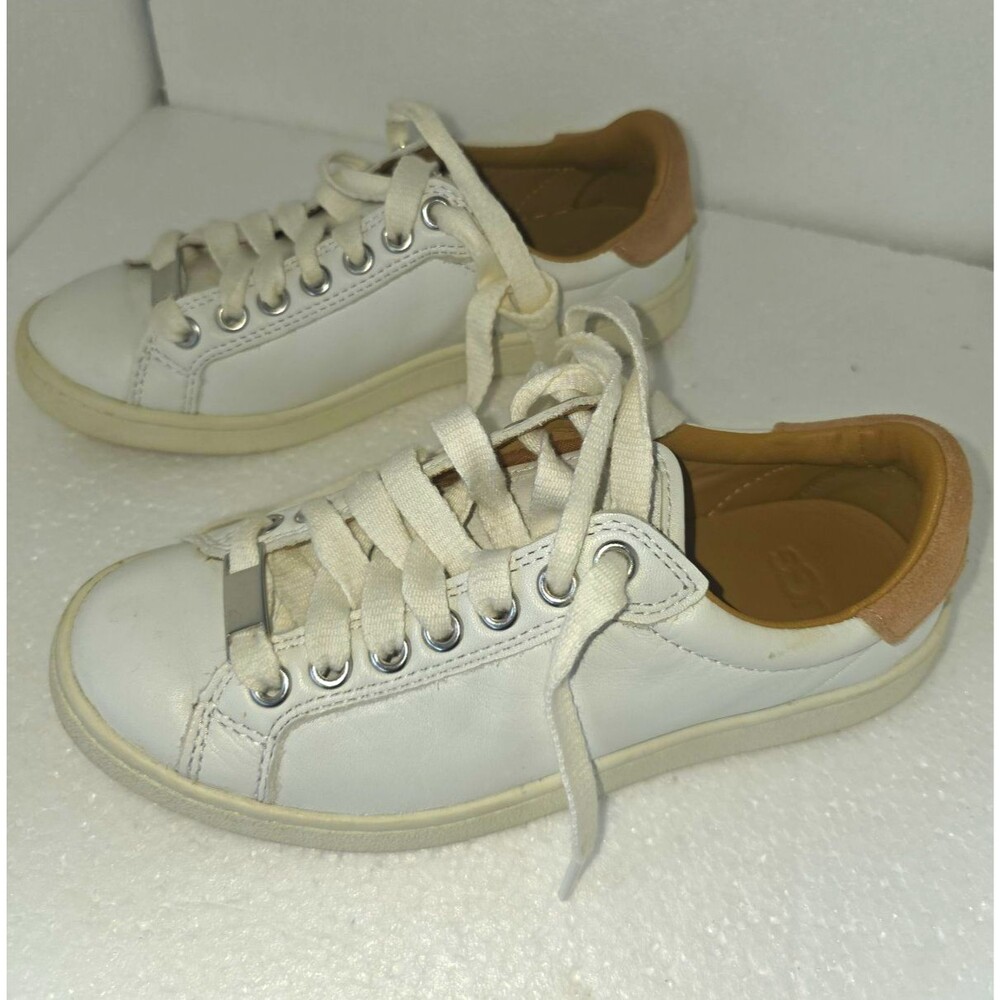 UGG White Leather Lace-Up Low Top Sneakers Round Toe Logo US 5 EU 36